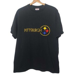 Vintage Pittsburgh Steelers Sof Tee by Tee Jays Men XL T Shirt Black Embroidered